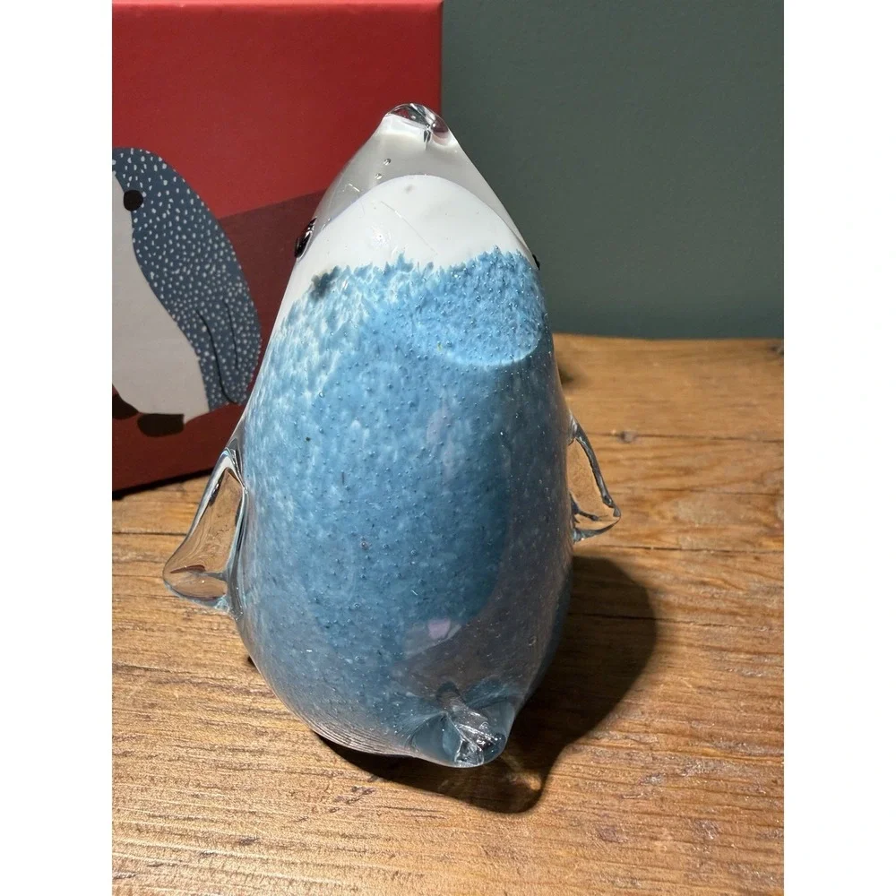 Retired West Elm Hand Blown Art Glass Penguin Figurine Holiday Decor w/ Orig Box